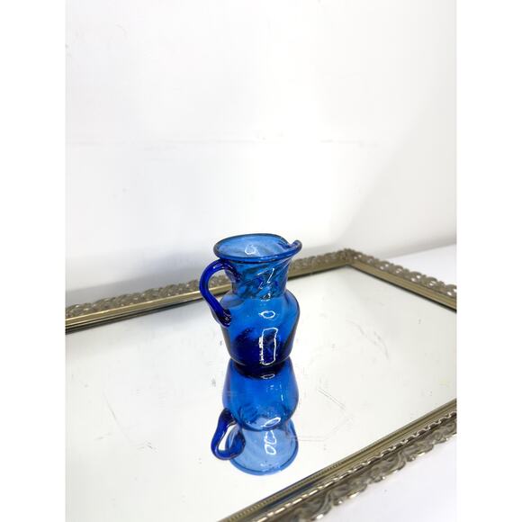Hand Blown Deep Cobalt Blue Small Pitcher Creamer, Vintage Mexican Avalos - Picture 2 of 10